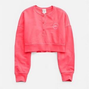 OFFLINE By Aerie Neon Coral Cropped Snap Crewneck Sweatshirt Women’s Size XL
